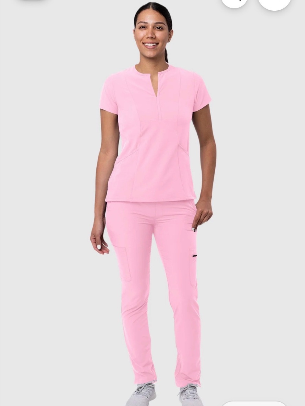 Adar Light Pink scrub set with Notched Front